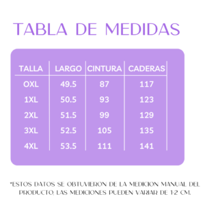 Tabla de Tallas Conjunto Tallas Grandes